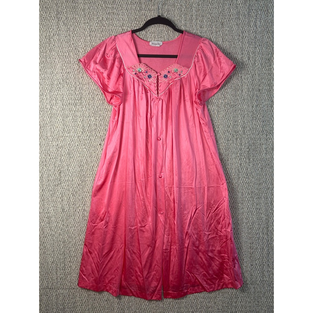 Vintage Vanity Fair Pink Embroidered Nightgown Short Sleeve Cottagecore Small